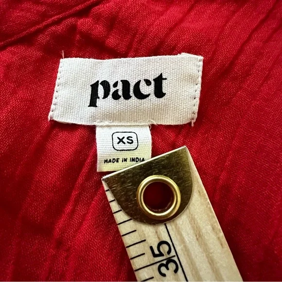 Pact Coastal Double Gauze Belted Jumpsuit Organic Cotton Red XS NWOT - Picture 12 of 16